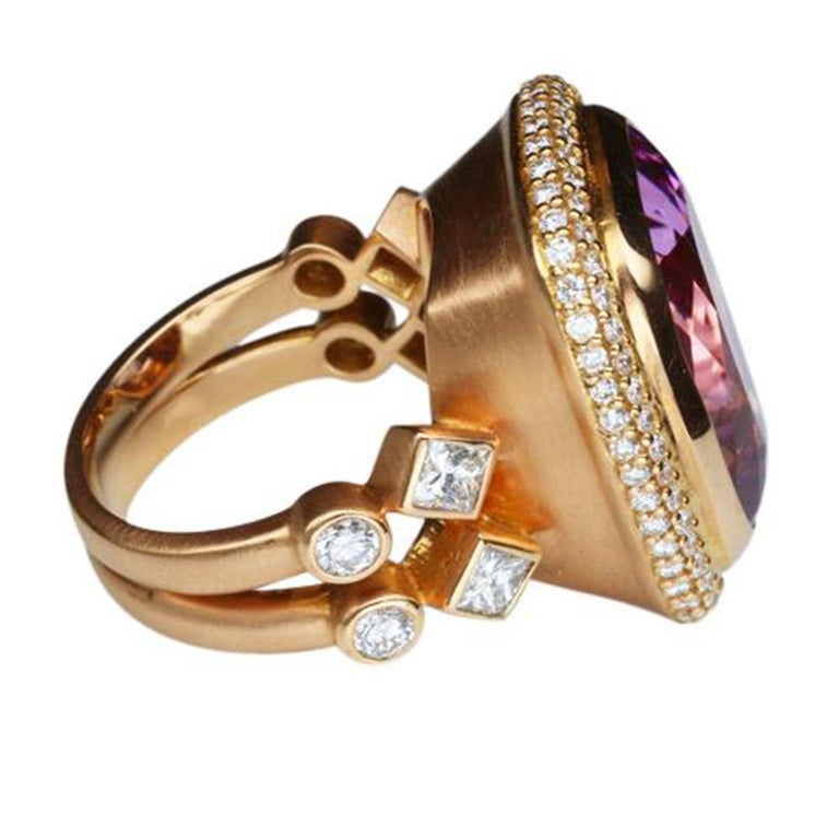 17.65 Carat Cushion Cut Kunzite Diamond Statement Ring Estate Fine