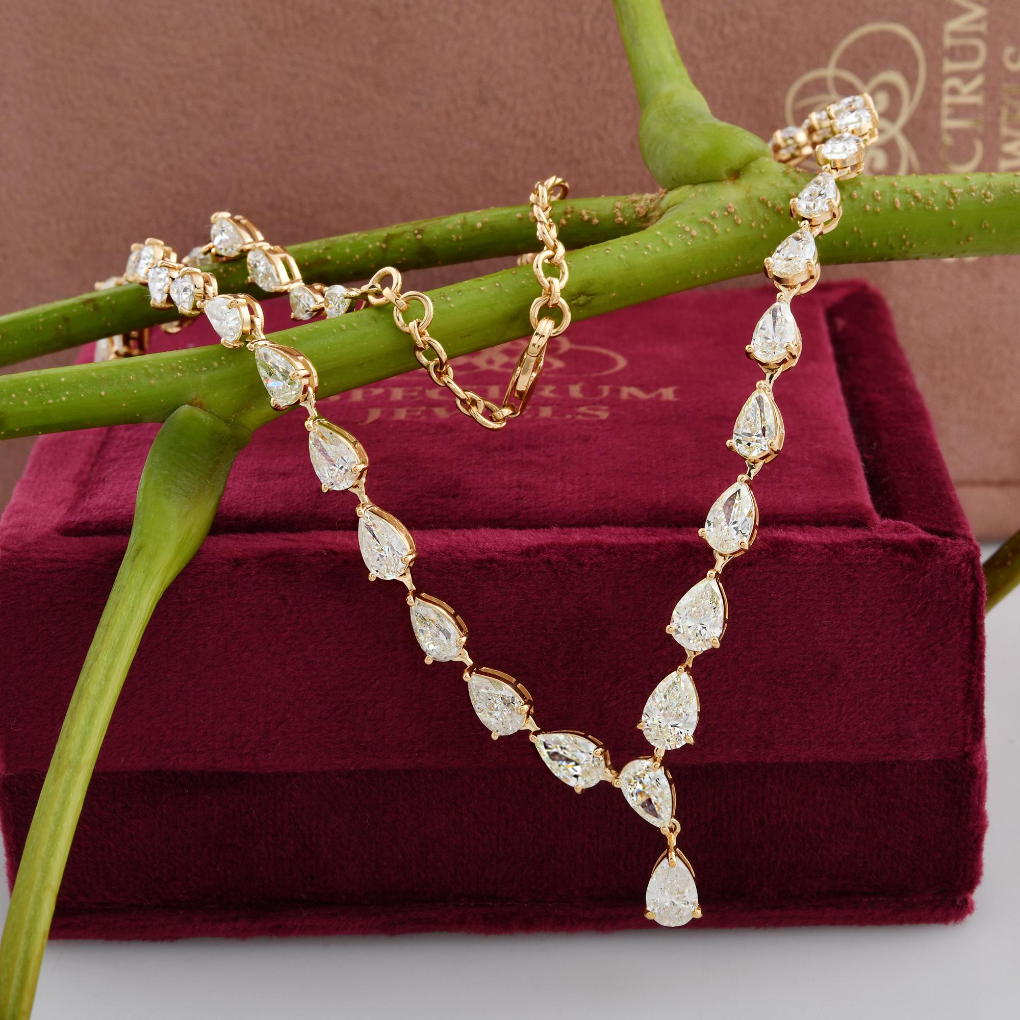 Modern Real 17.65 Carat Pear Shape Diamond Necklace 18 Karat Yellow Gold Fine Jewelry For Sale