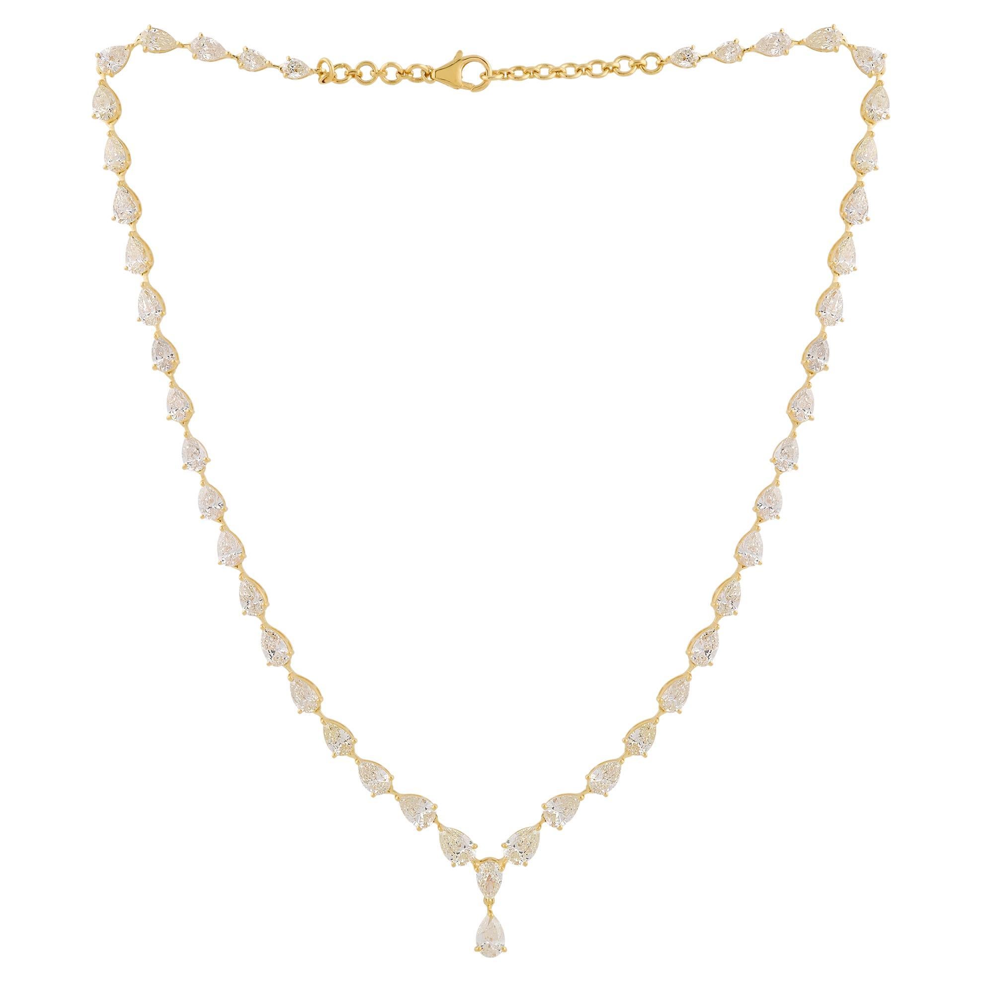 Real 17.65 Carat Pear Shape Diamond Necklace 18 Karat Yellow Gold Fine Jewelry