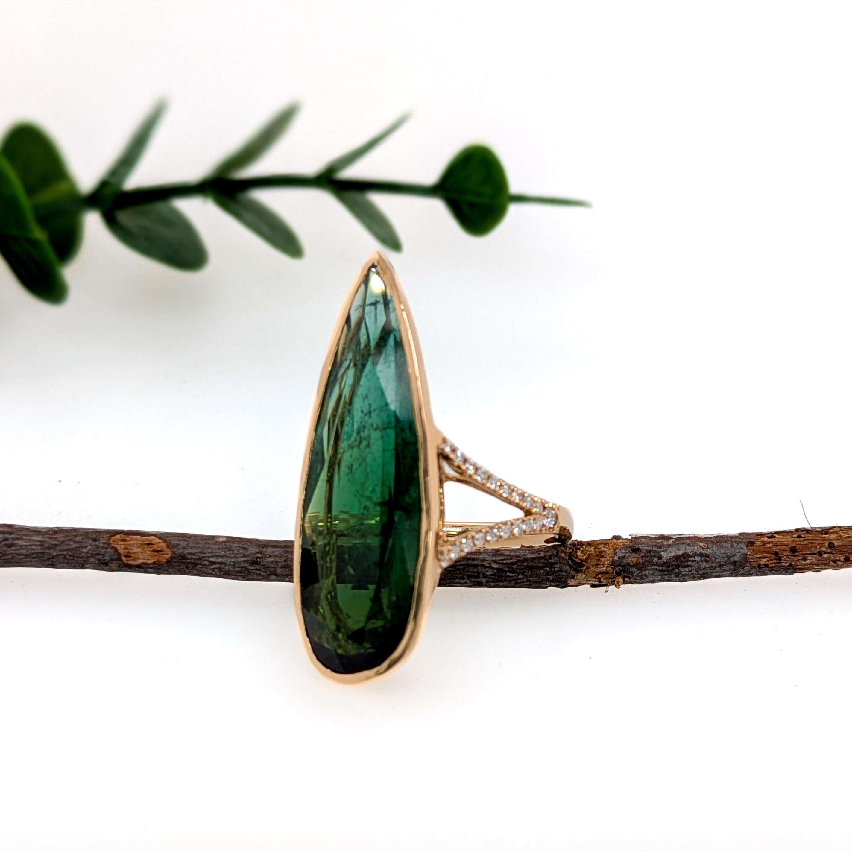Pear Cut 17.65ct Chrome Tourmaline Ring w Pave Diamond Split Shank in 14K Gold  PE 34x12 For Sale