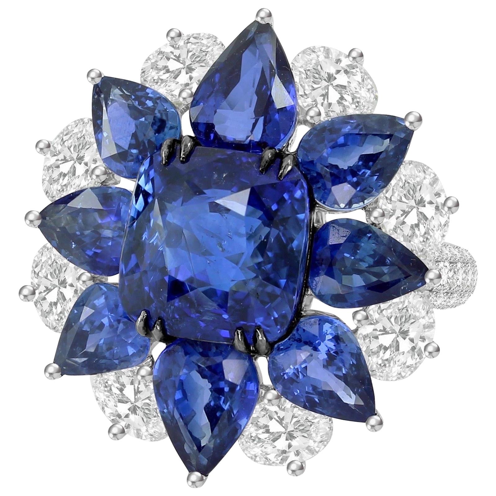 17.66 Carat Blue Sapphire Diamond 18 Karat White Gold Ring