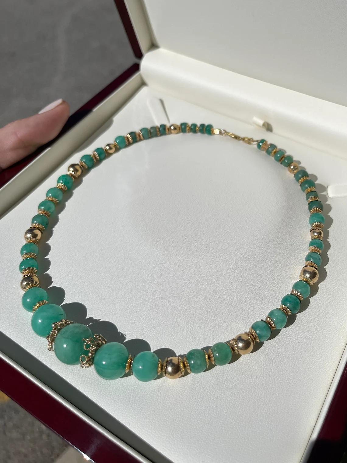 Art Nouveau 176.68tcw 14K Natural Large Colombian Emerald Bead Statement Gold Necklace  For Sale