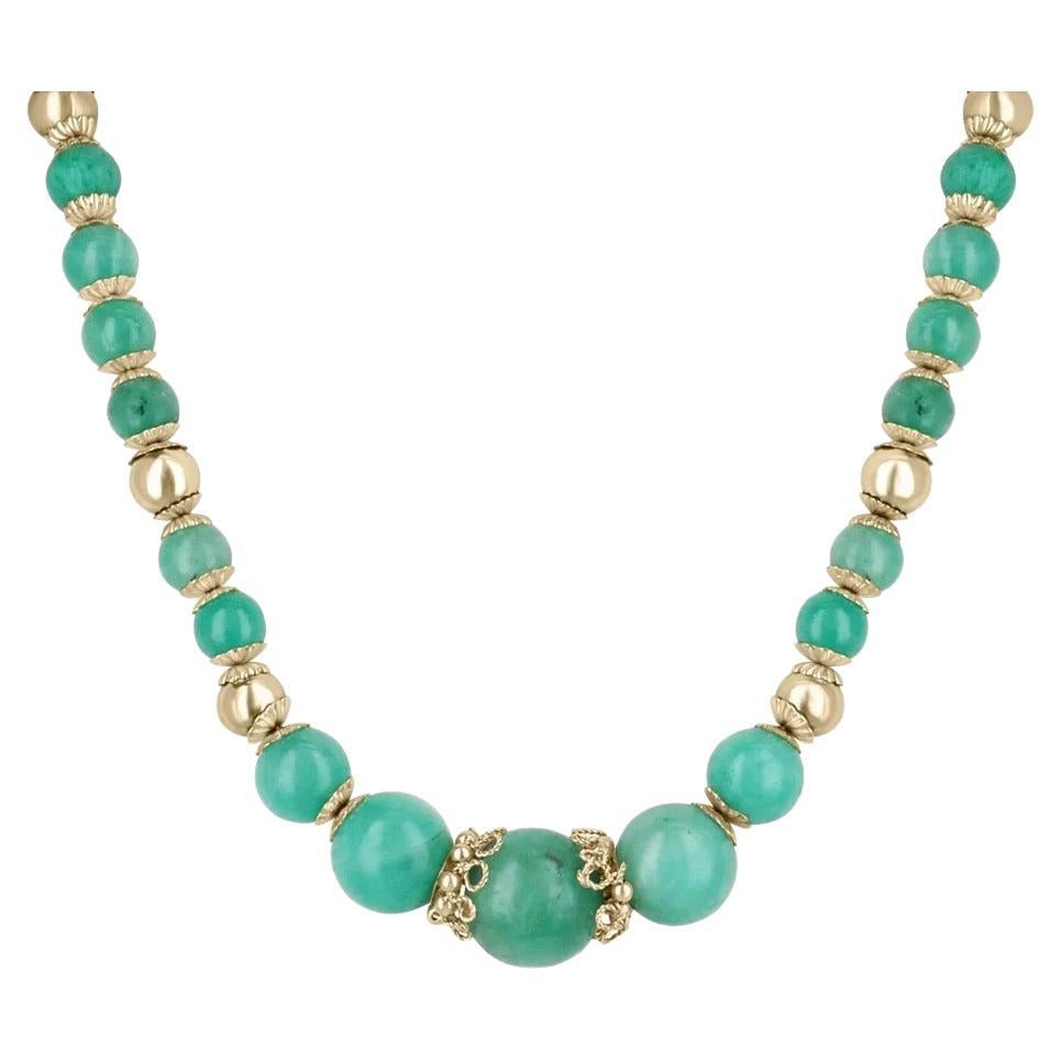 176.68tcw 14K Natural Large Colombian Emerald Bead Statement Gold Necklace  For Sale