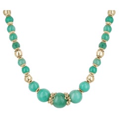 176.68tcw 14K Natural Large Colombian Emerald Bead Statement Gold Necklace 