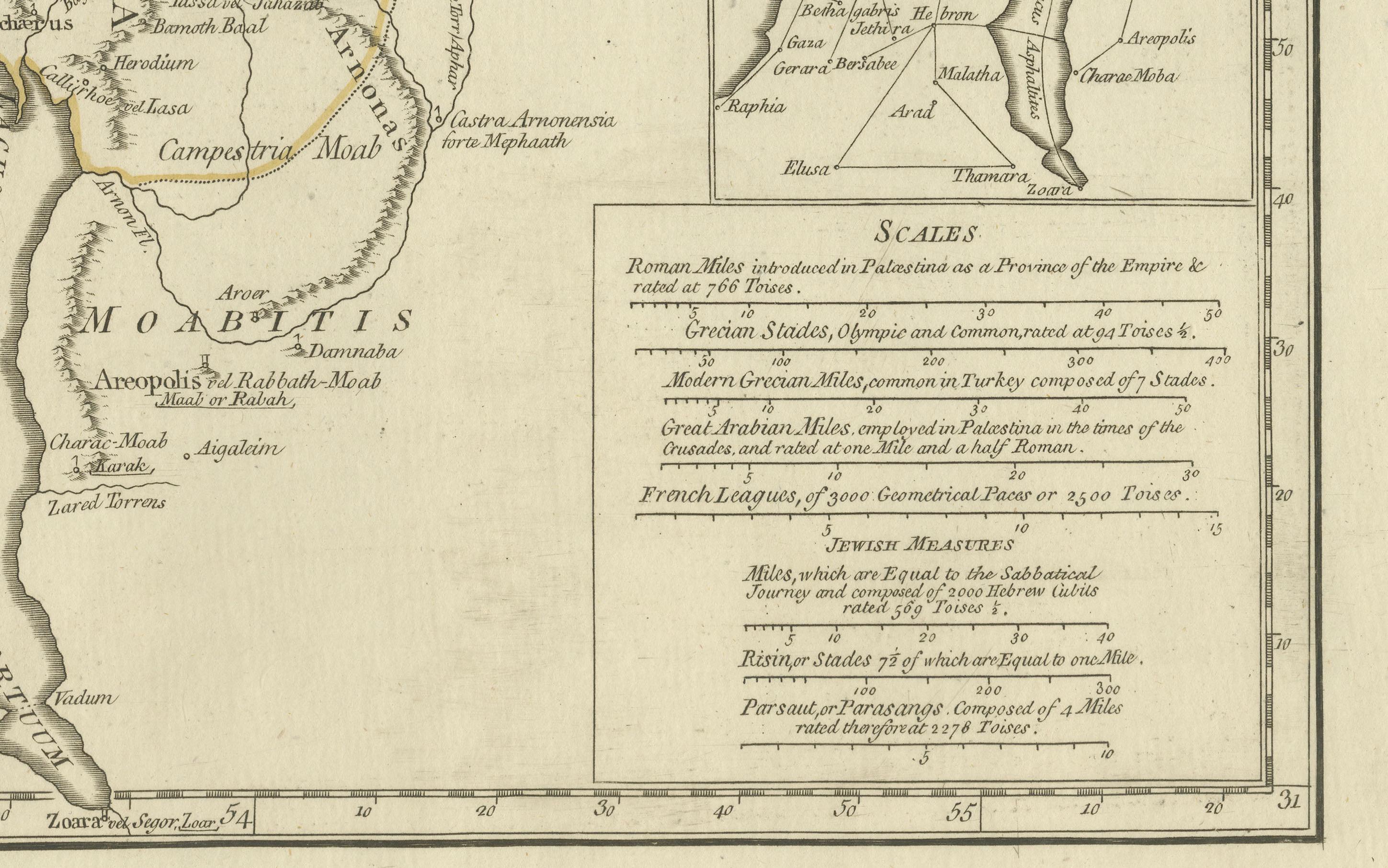 Ancient Map of Palestine or the Holy Land by D'Anville (1767)

This detailed map, created by the renowned French cartographer Jean Baptiste Bourguignon d'Anville in 1767, depicts the ancient geography of Palestine or the Holy Land. It focuses on