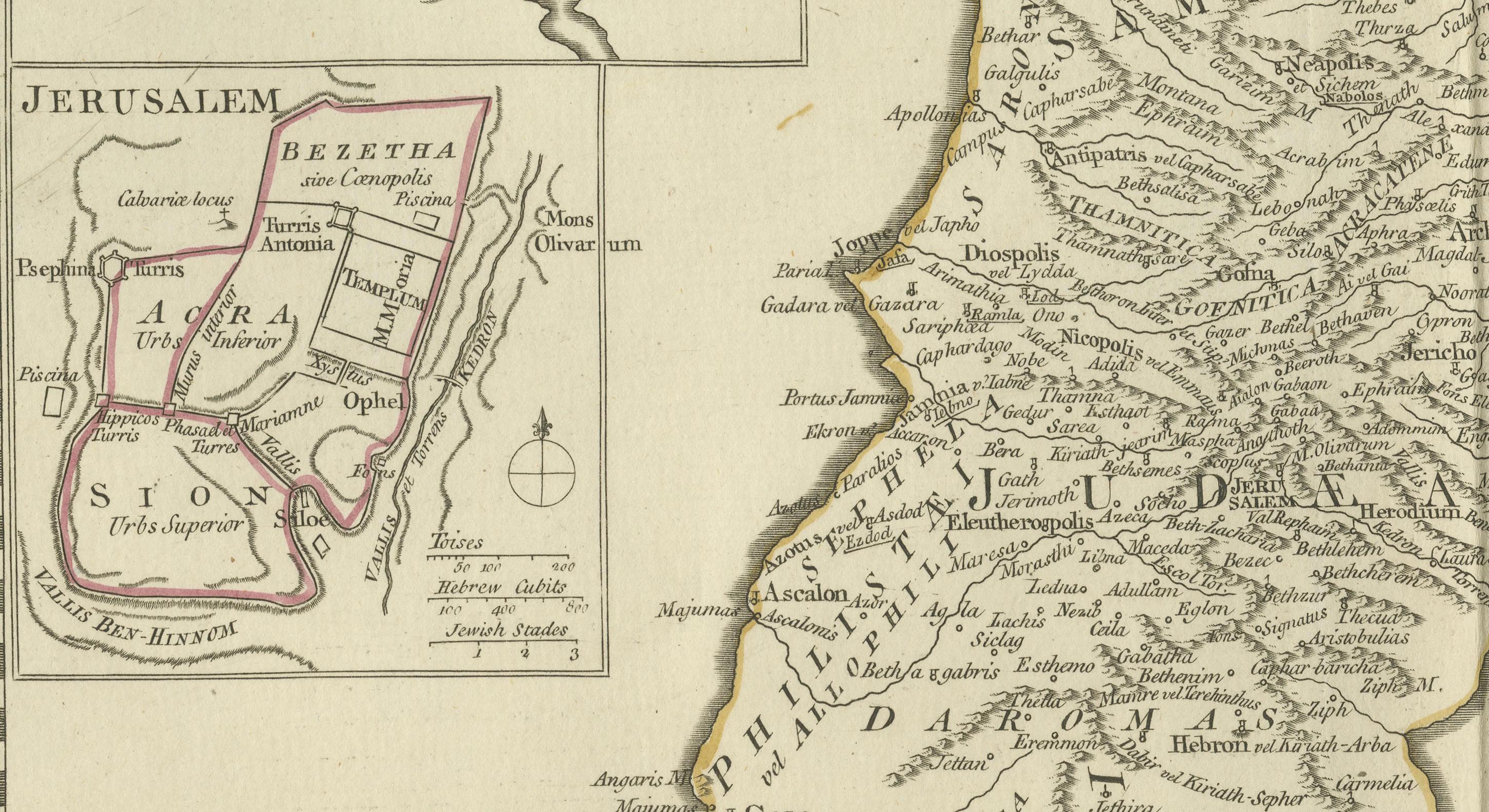 1767 D’Anville Map of the Holy Land: Ancient Divisions and Biblical Geography In Good Condition For Sale In Langweer, NL