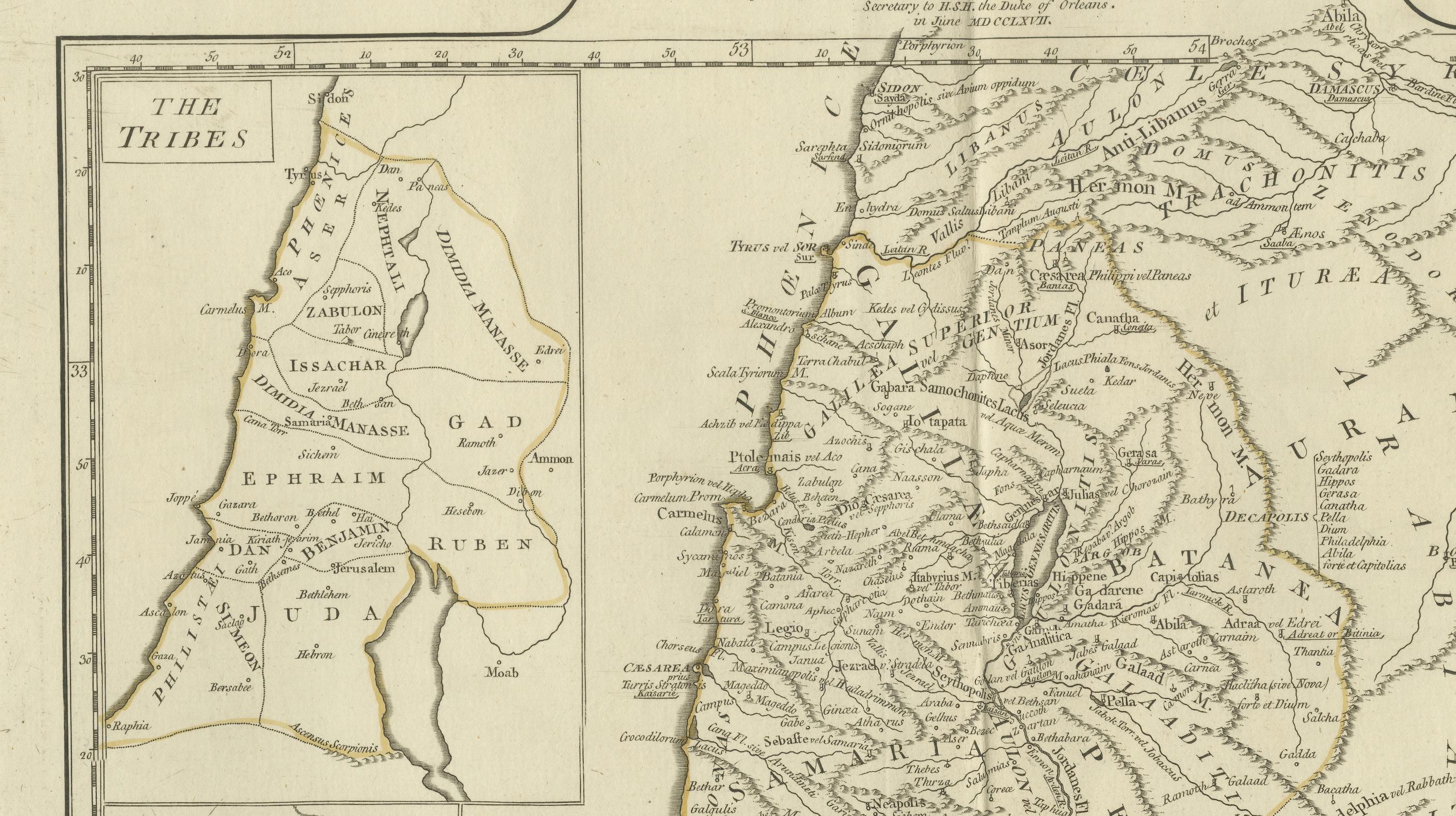 Late 17th Century 1767 D’Anville Map of the Holy Land: Ancient Divisions and Biblical Geography For Sale