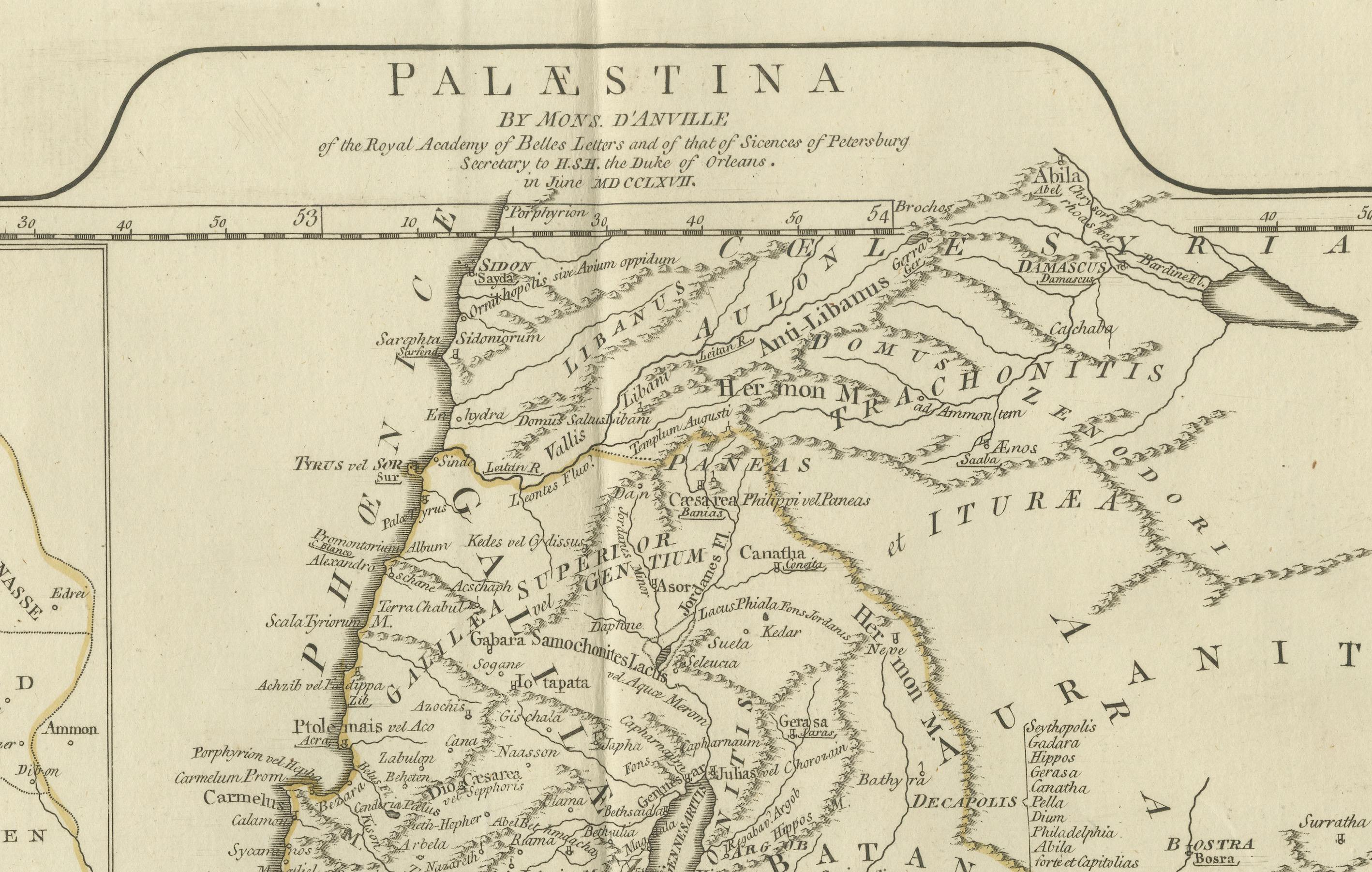 Paper 1767 D’Anville Map of the Holy Land: Ancient Divisions and Biblical Geography For Sale