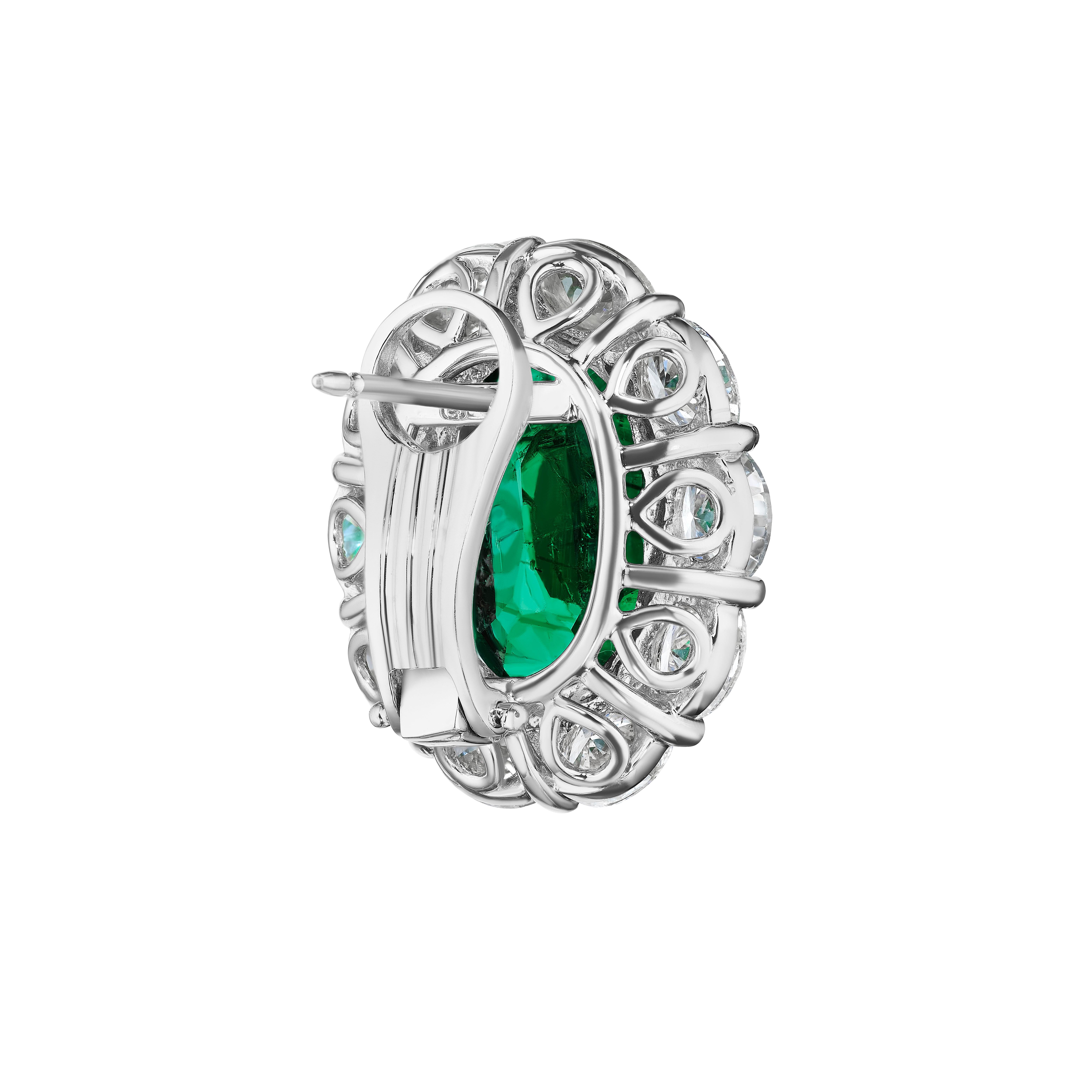 Modern 17.67ct Oval Emerald & Diamond Earrings in 18KT Gold For Sale