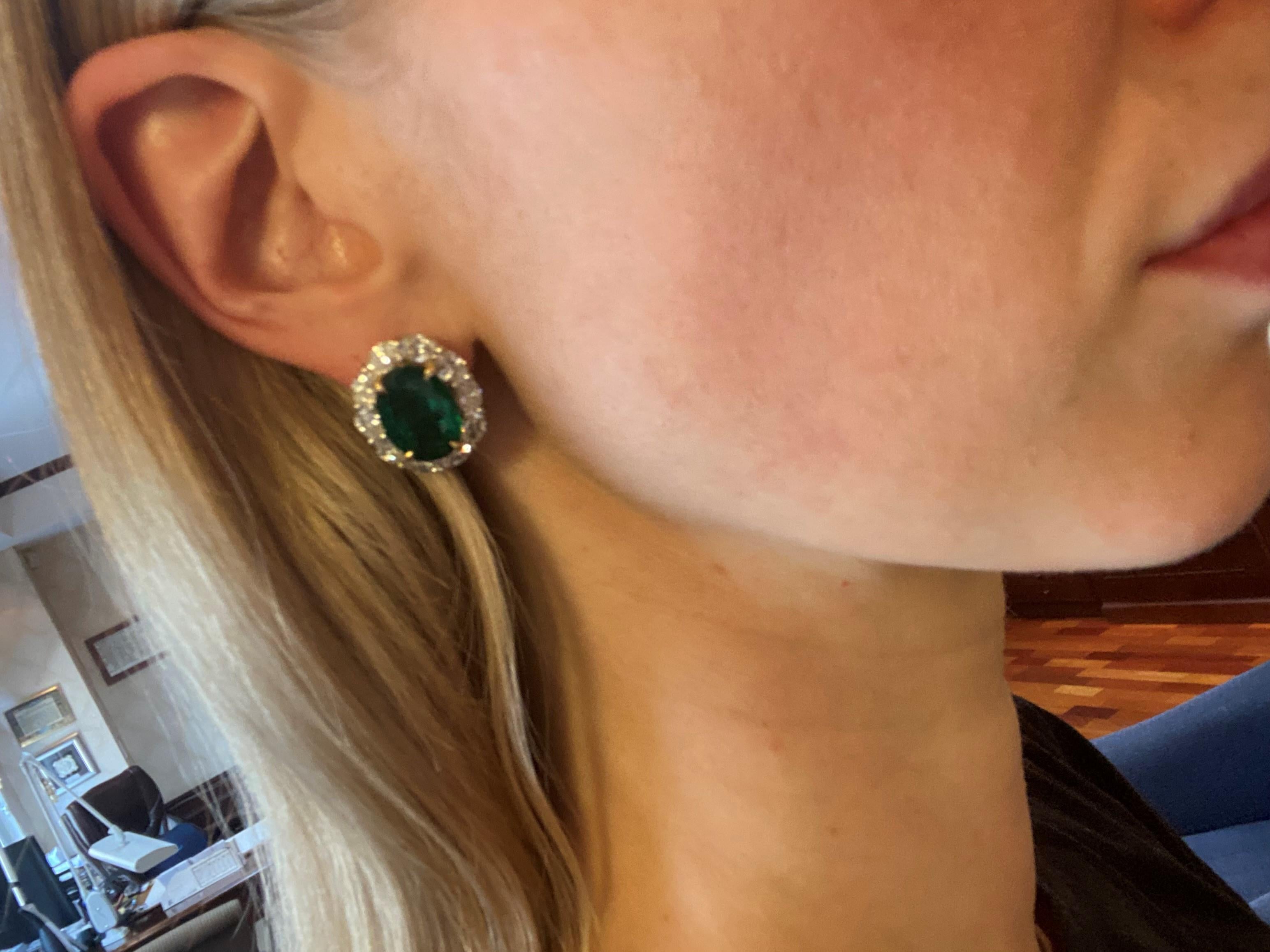 Oval Cut 17.67ct Oval Emerald & Diamond Earrings in 18KT Gold For Sale