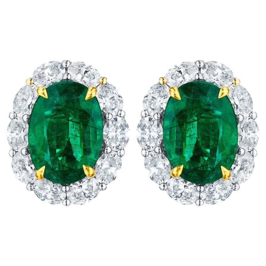 17.67ct Oval Emerald & Diamond Earrings in 18KT Gold For Sale