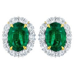 17.67ct Oval Emerald & Diamond Earrings in 18KT Gold