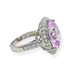 17.68 Carat Kunzite Round Diamond White Gold Ring