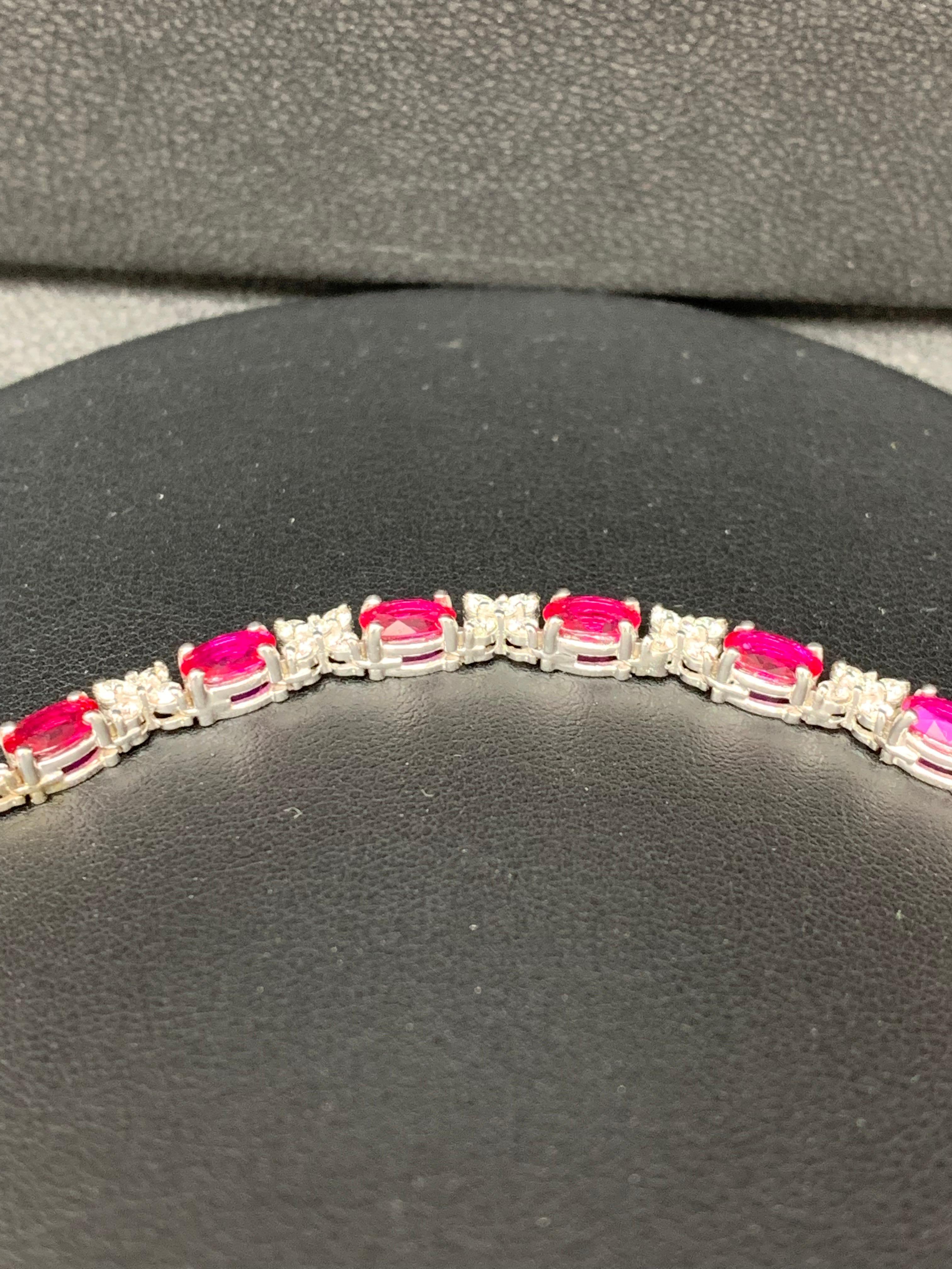 17.68 Carat Oval Cut Ruby and Diamond Tennis Necklace in 14K White Gold 1