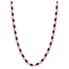 17.68 Carat Oval Cut Ruby and Diamond Tennis Necklace in 14K White Gold