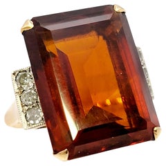 17.68 Carat Total Emerald Cut Citrine and Diamond Cocktail Ring Yellow Gold