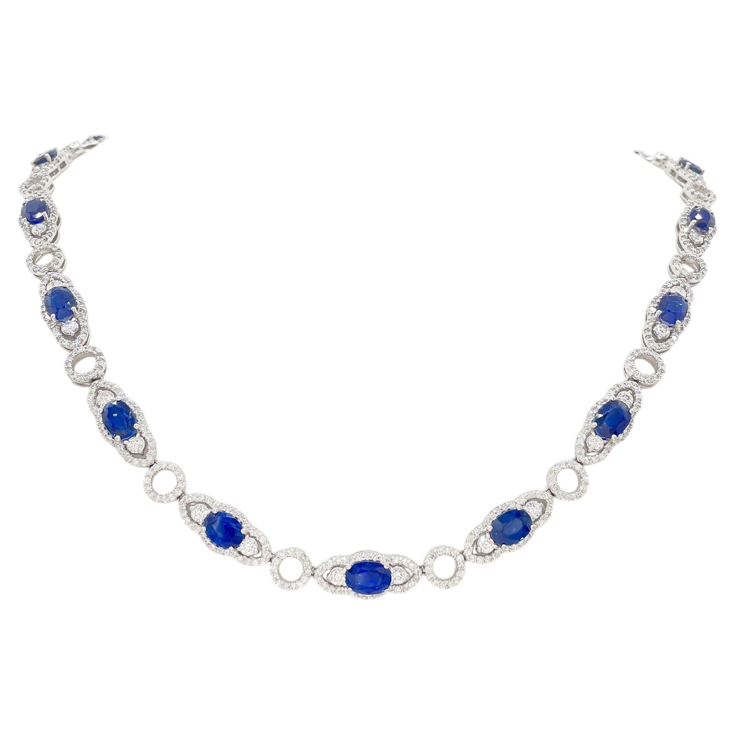 17,68 Karat Blauer Saphir und 8,33 Karat Diamant Halskette 14K Weißgold