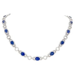 17.68 Carat Blue Sapphire and 8.33 Carat Diamond Necklace, 14K White Gold