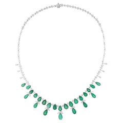17.68 Ct. Collier d'émeraudes 5,89 carats SI Clarity HI Color Diamond or blanc 14 carats