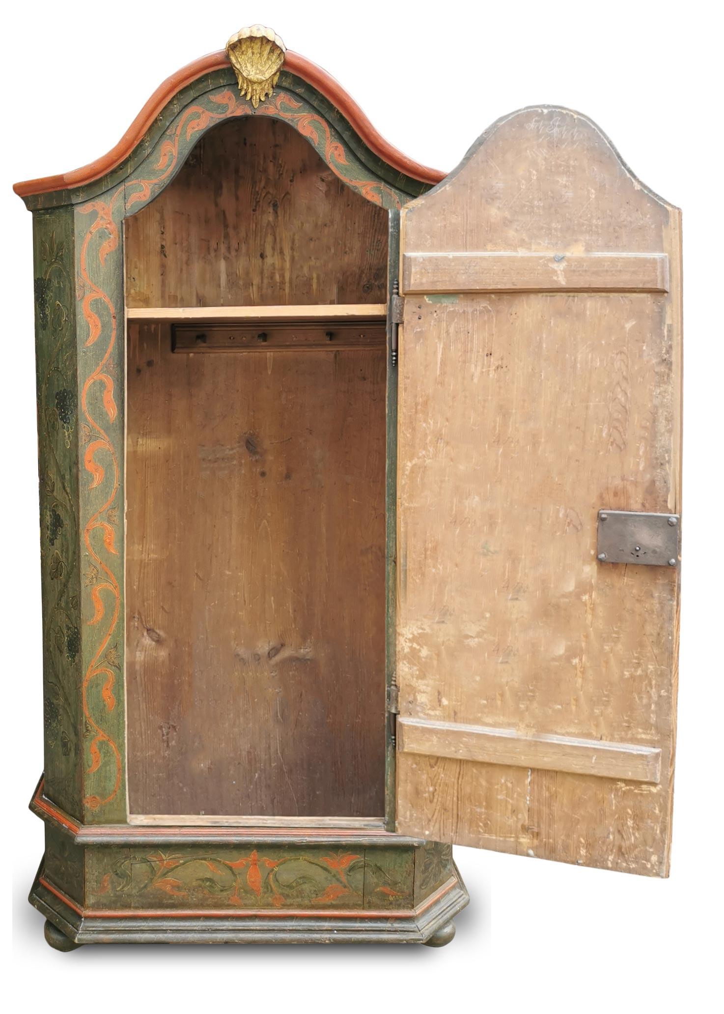 Hand-Painted 1768 Green Painted Wardrobe, Central Europe