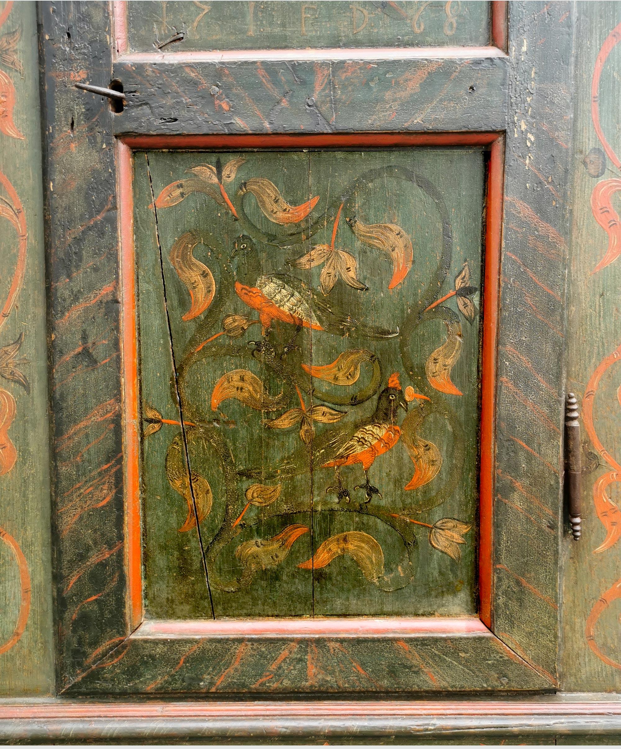 Fir 1768 Green Painted Wardrobe, Central Europe