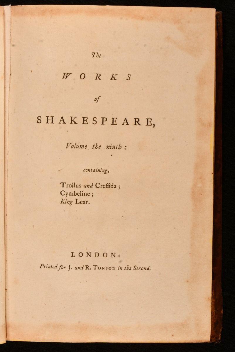British 1768 Mr William Shakespeare, His Comedies, Histories, and Tragedies. The Works o