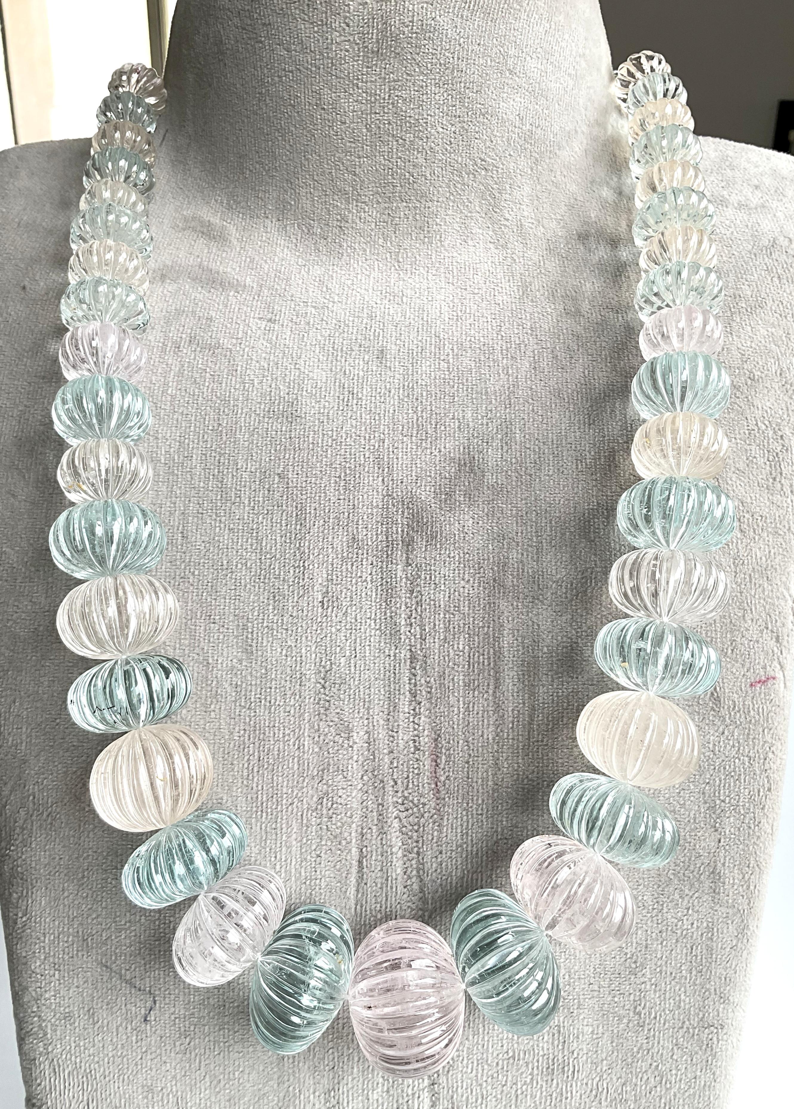 Bead 1768.53 Carats grand Aquamarine & Morganite beryl fluted gems beads Necklace  For Sale