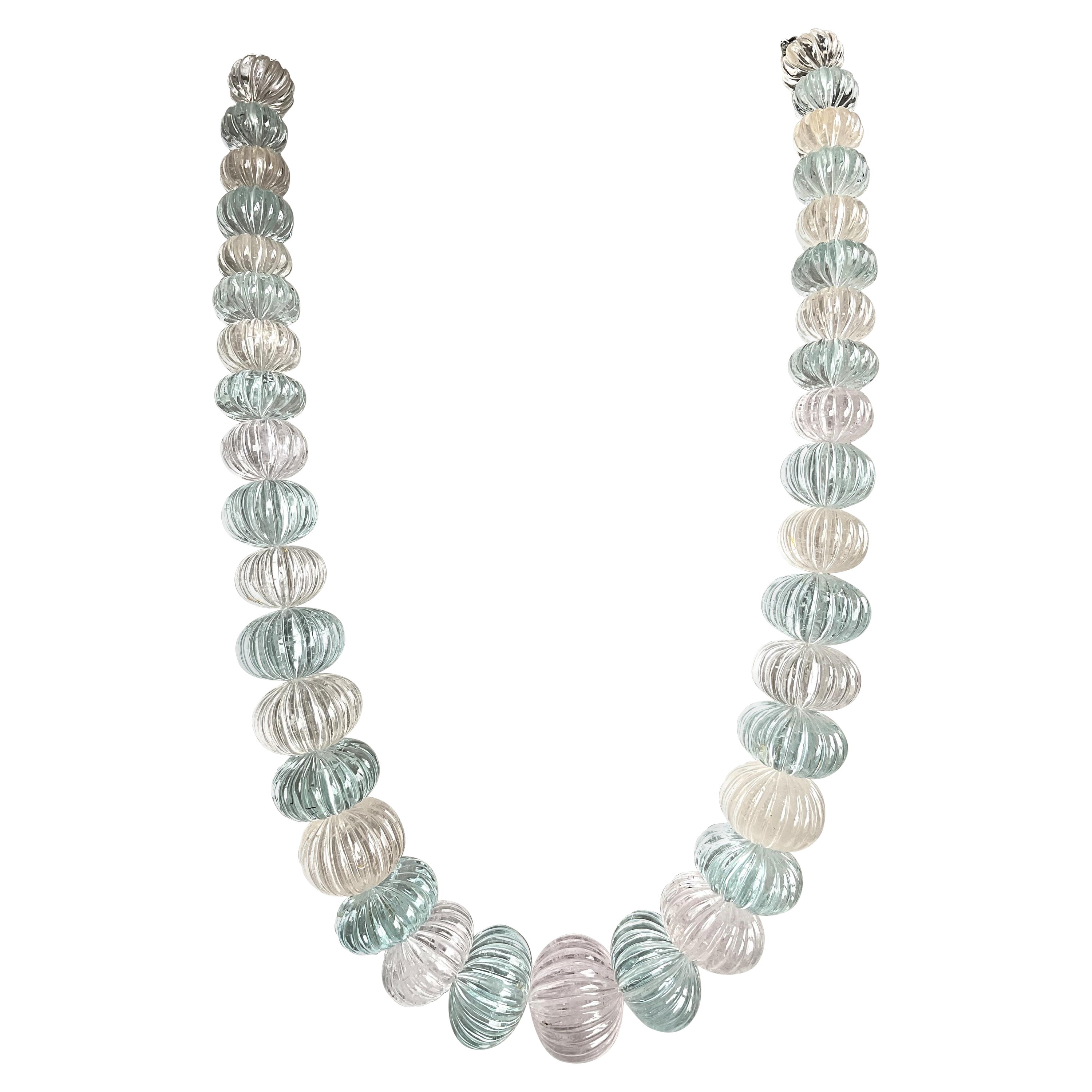 1768,53 Quilates gran Aguamarina y Morganita berilo estriado cuentas de gemas Collar
