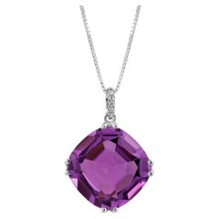 17.69 Carats Amethyst Diamonds set in 14K White Gold Pendant and 18" box chain