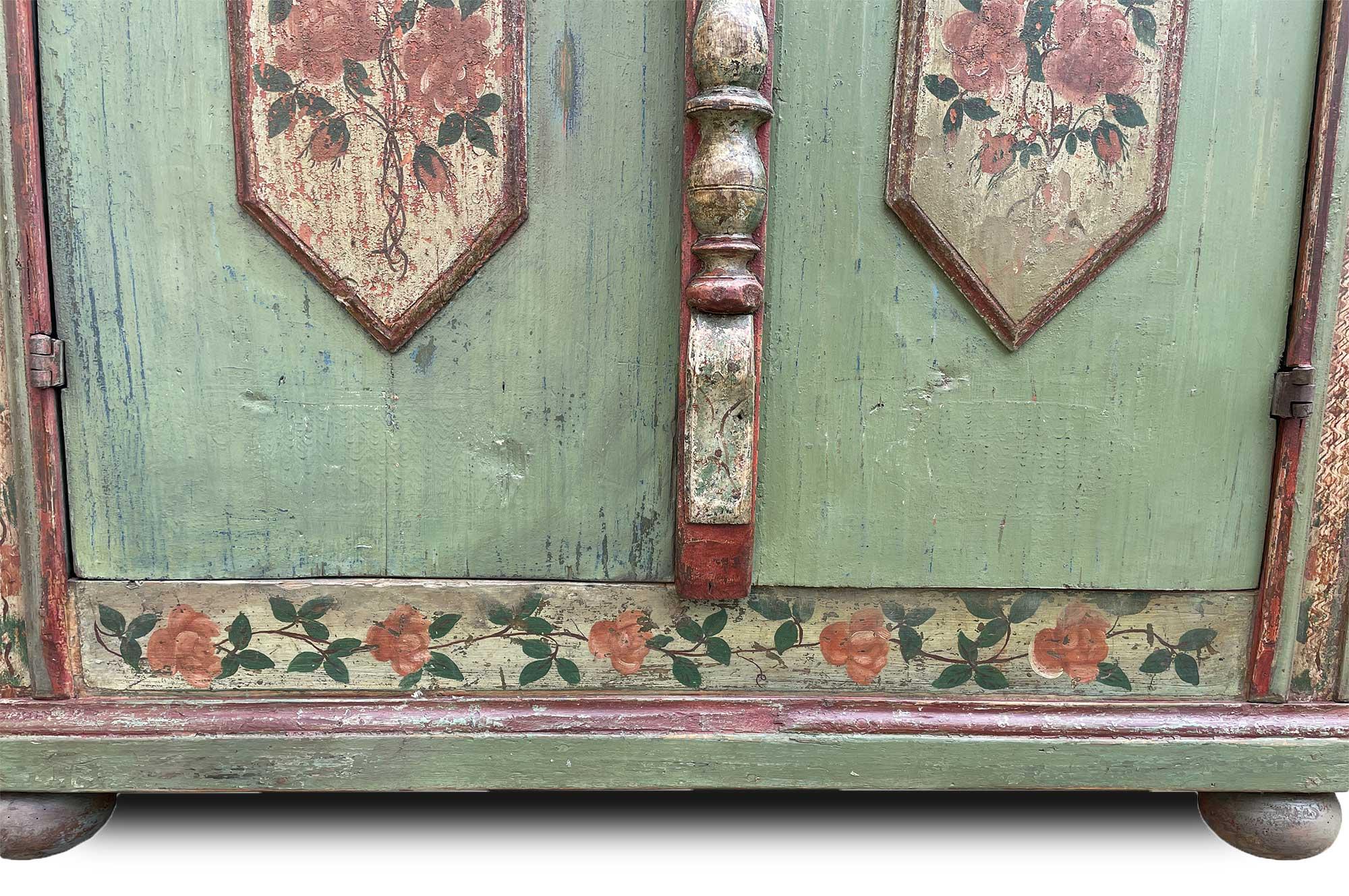 1769 Green Floral Painted Wardrobe, Central Europe 1