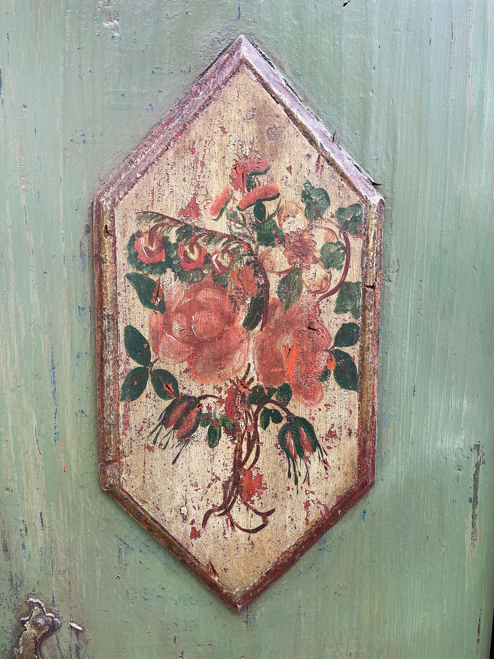 1769 Green Floral Painted Wardrobe, Central Europe 4