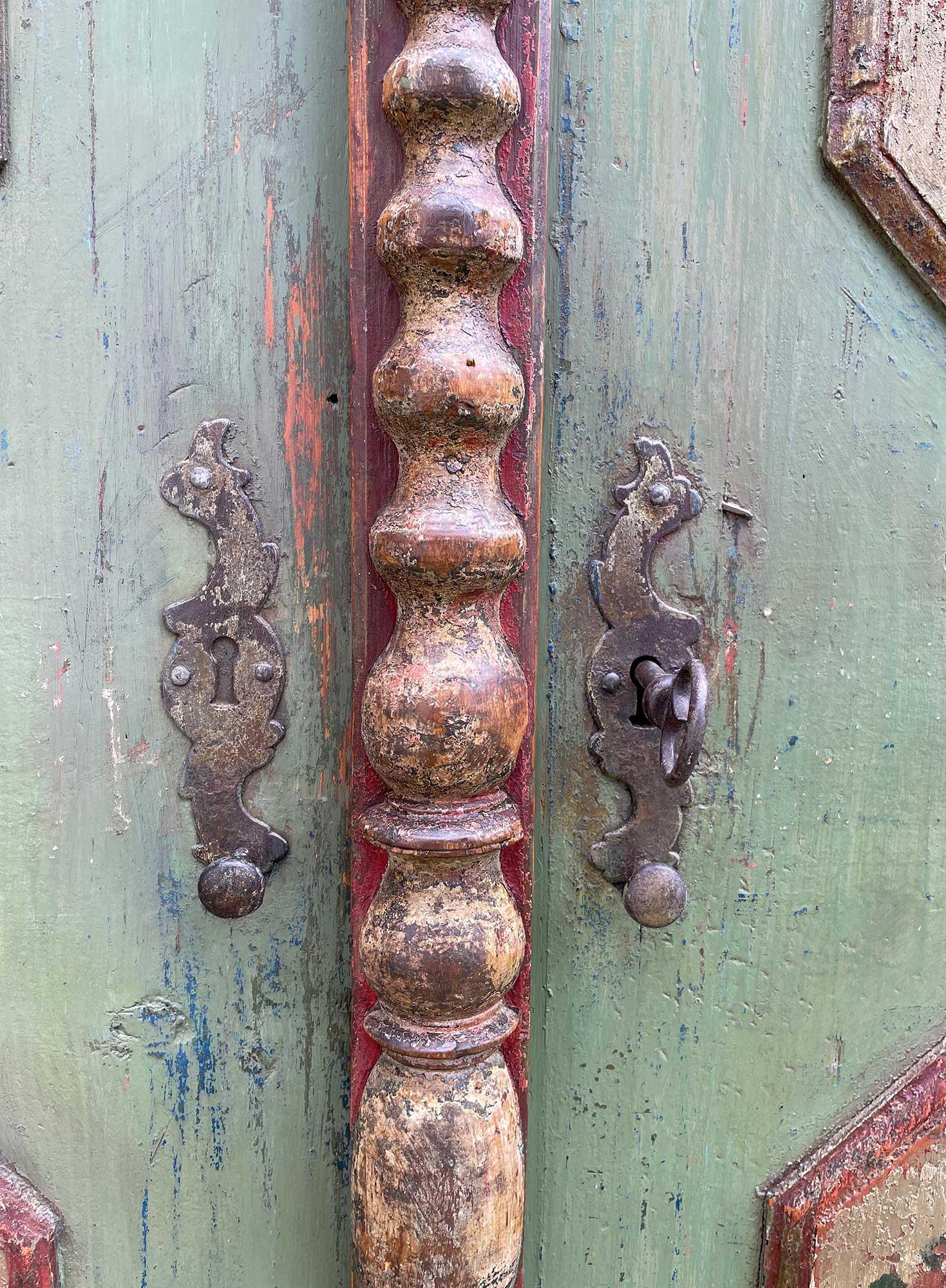 Mid-18th Century 1769 Green Floral Painted Wardrobe, Central Europe