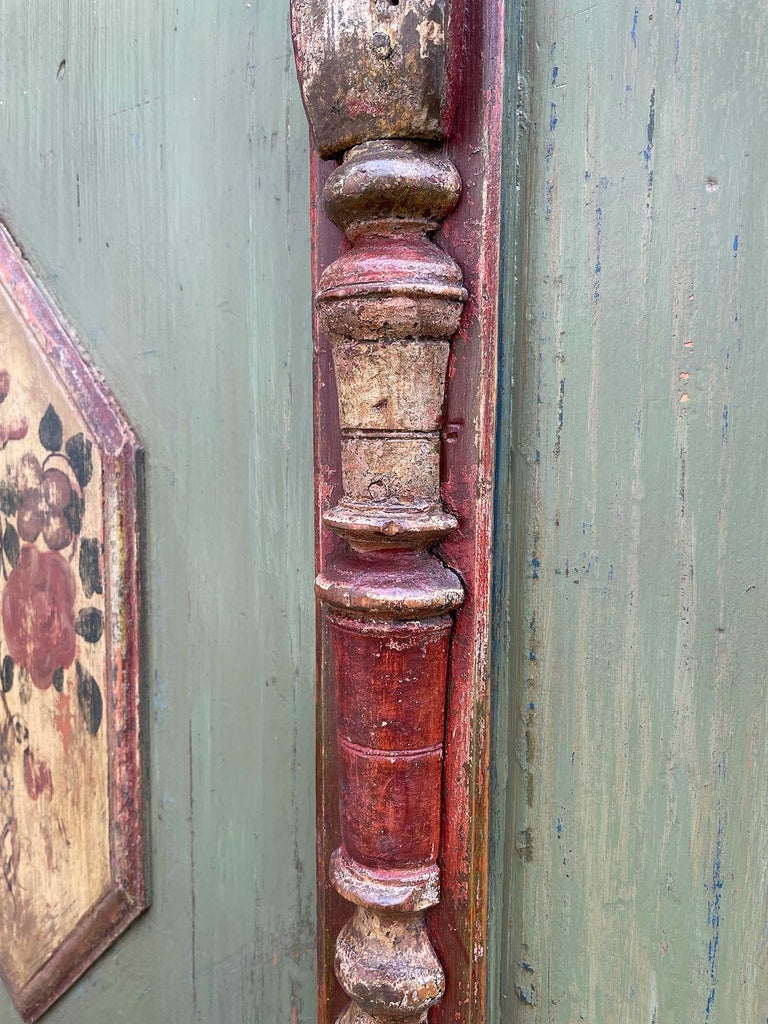 1769 Green Floral Painted Wardrobe, Central Europe For Sale 1