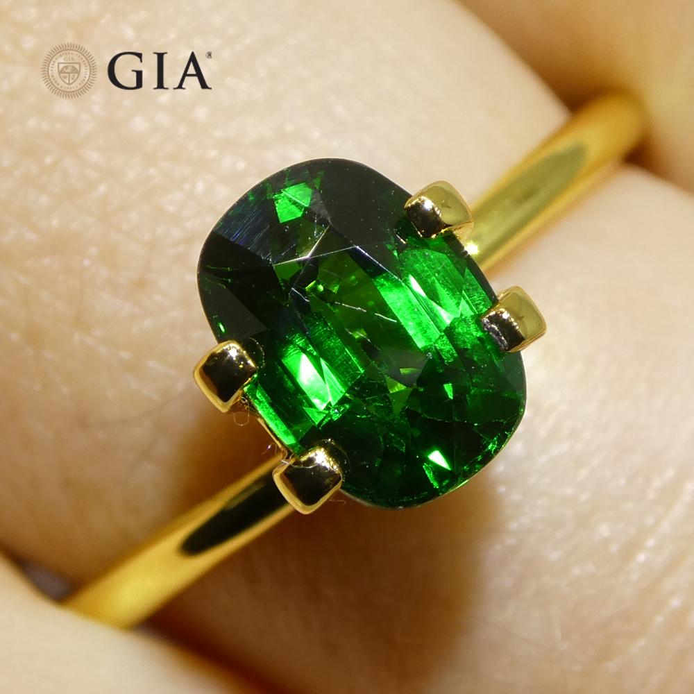 Brilliant Cut 1.76ct Cushion Green Tsavorite Garnet GIA Certified For Sale