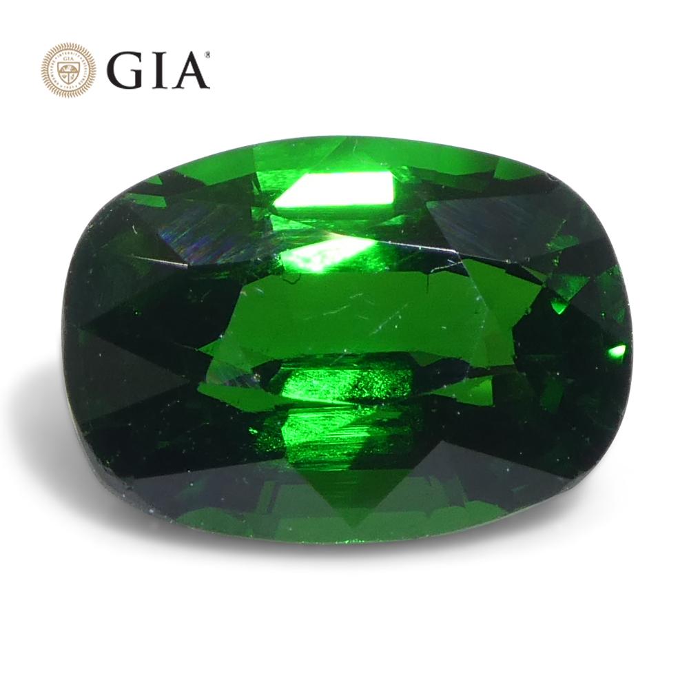 Women's or Men's 1.76ct Cushion Green Tsavorite Garnet GIA Certified For Sale