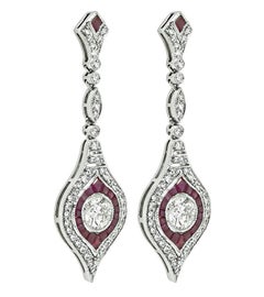 Pendants d'oreilles en diamants 1,76 carat et rubis 1,33 carat