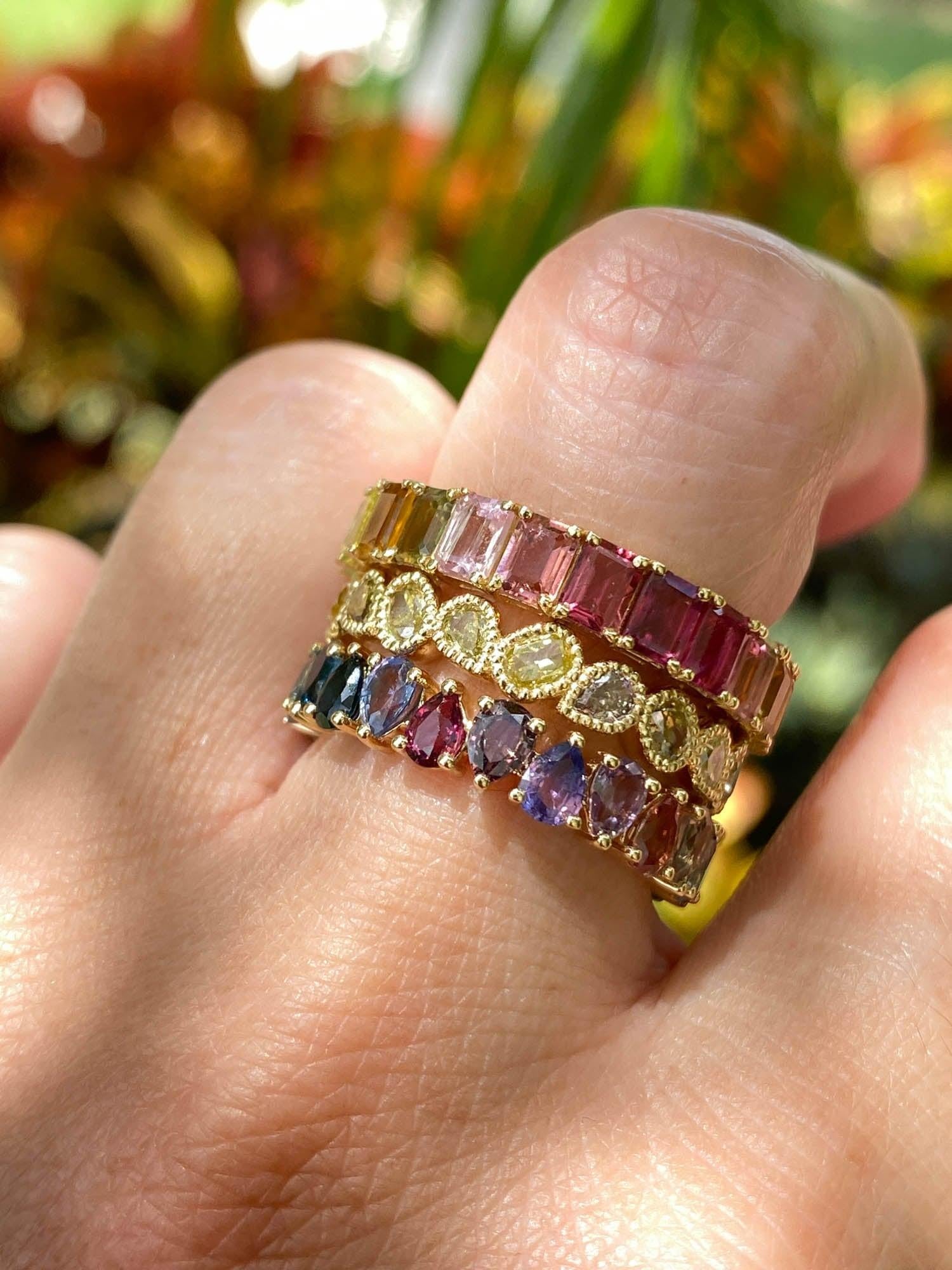 Women's or Men's 1.76ct Natural Fancy Color Diamond Full Eternity Band 14K Gold R6572 For Sale