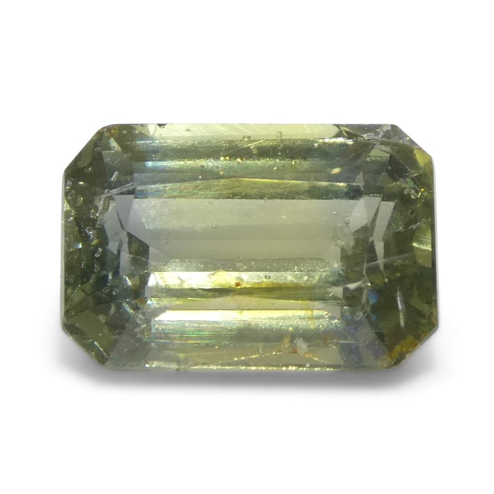 Description:

Gem Type: Sapphire 
Number of Stones: 1
Weight: 1.76 cts
Measurements: 7.66 x 5.17 x 3.97 mm
Shape: Octagonal/Emerald Cut
Cutting Style Crown: Step Cut
Cutting Style Pavilion: Step Cut 
Transparency: Transparent
Clarity: Slightly