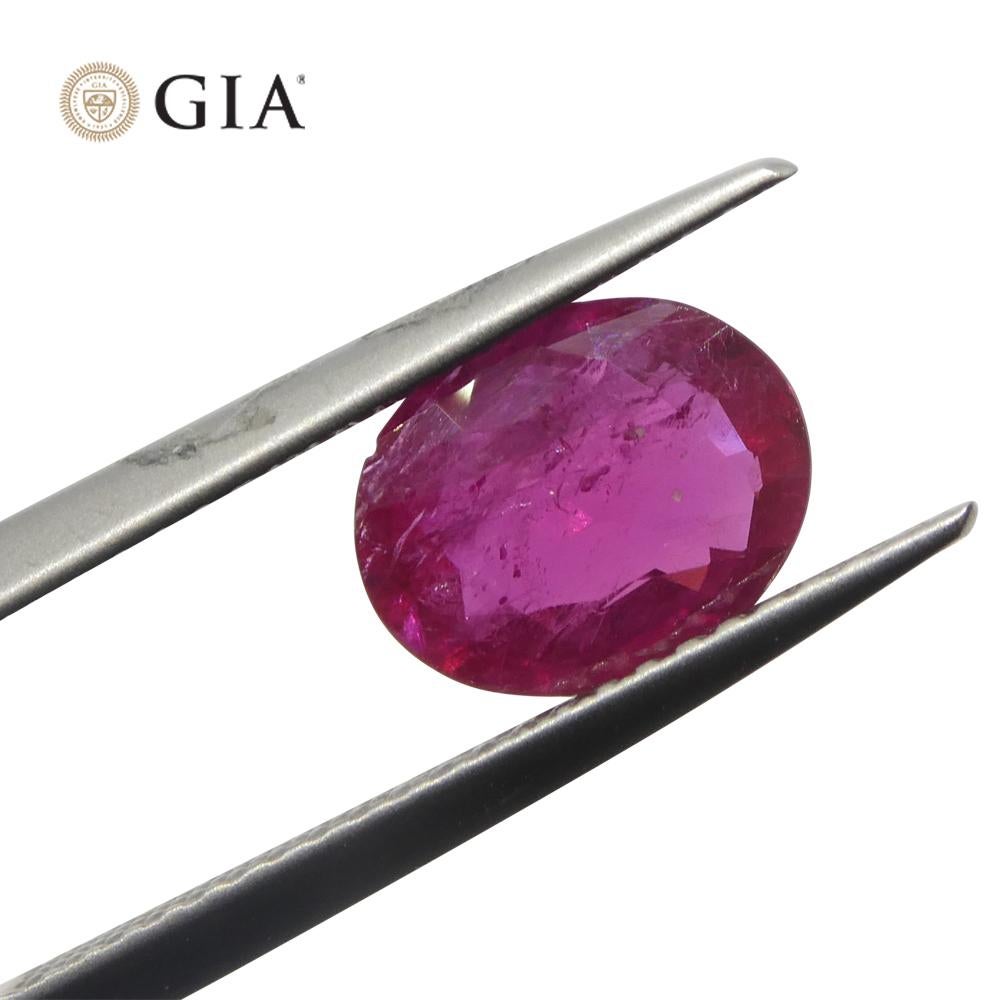 1.76ct Oval Purplish Red Ruby GIA Certified Mozambique   In New Condition For Sale In Toronto, Ontario