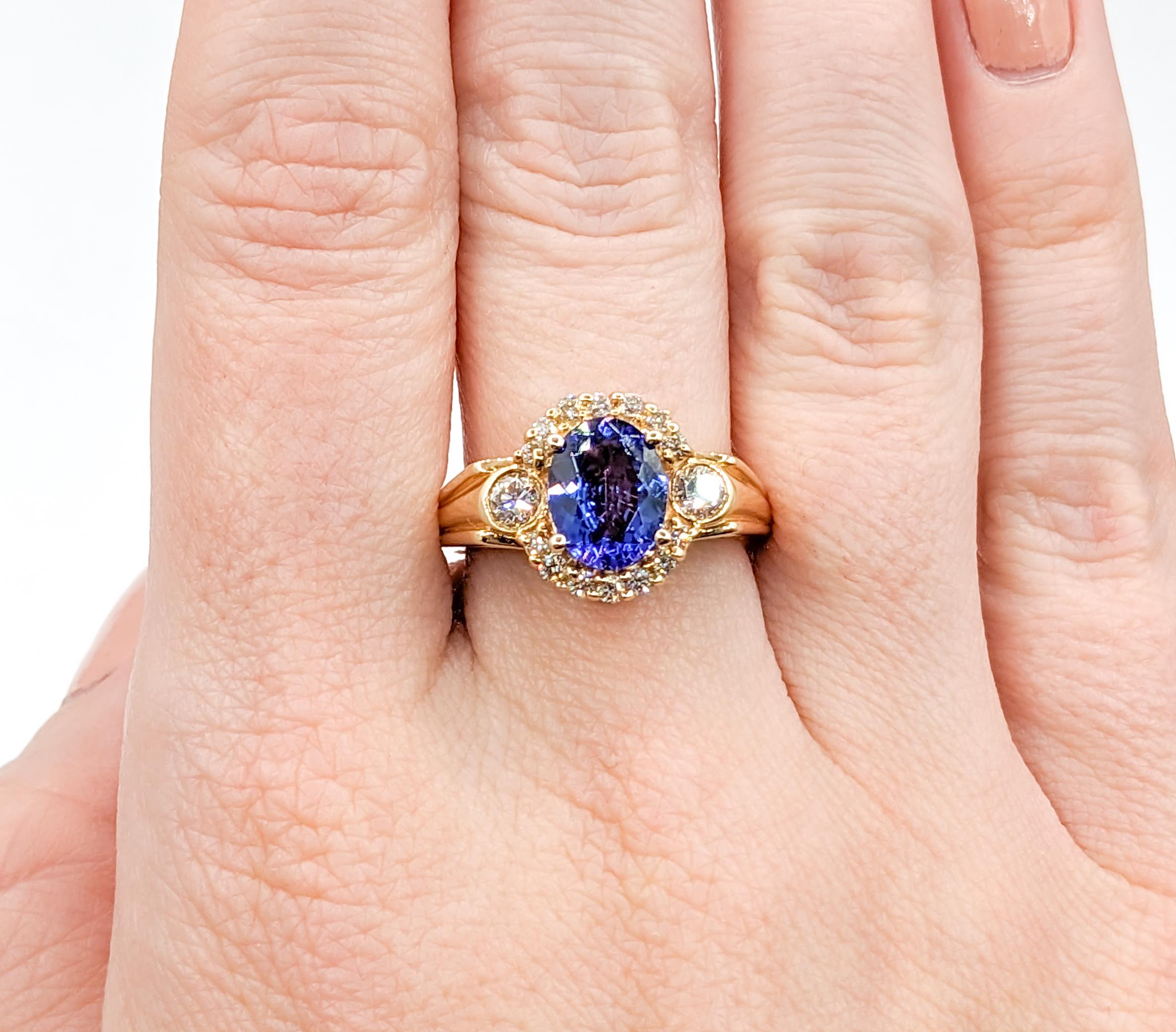 Contemporary 1.76ct Oval Tanzanite & Diamond Cocktail Ring For Sale