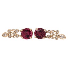 1.76ct Rubellite Dangly Earrings w Diamond Accents in 14K Yellow Gold Round 6mm