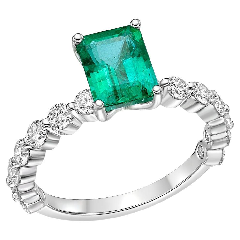 1.76ct Vivid Green Zambian Emerald and Diamond Engagement Ring For Sale