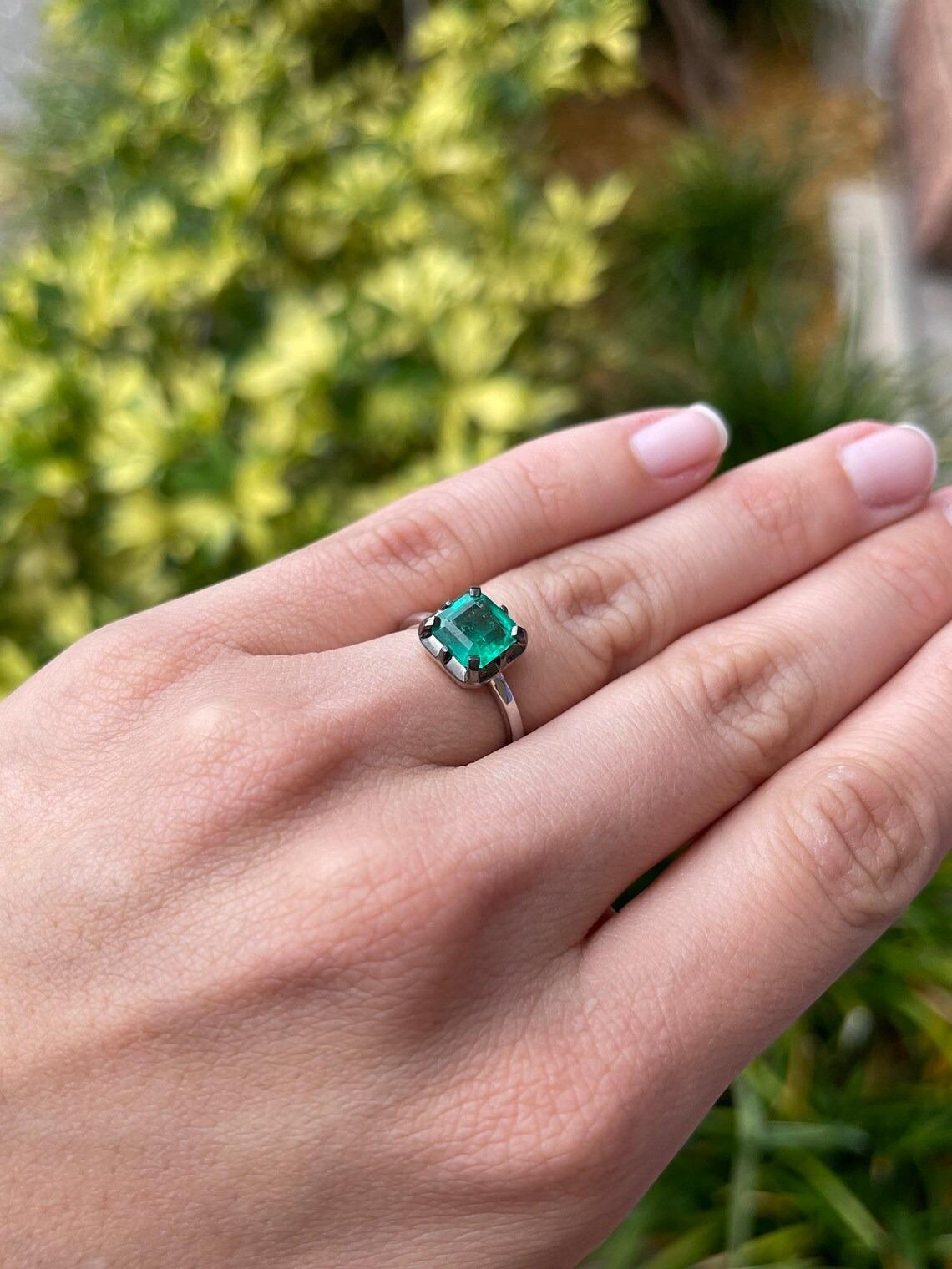 1.76cts 18K Colombian Emerald-Asscher Cut 8-Prong Solitaire Ring In New Condition For Sale In Jupiter, FL