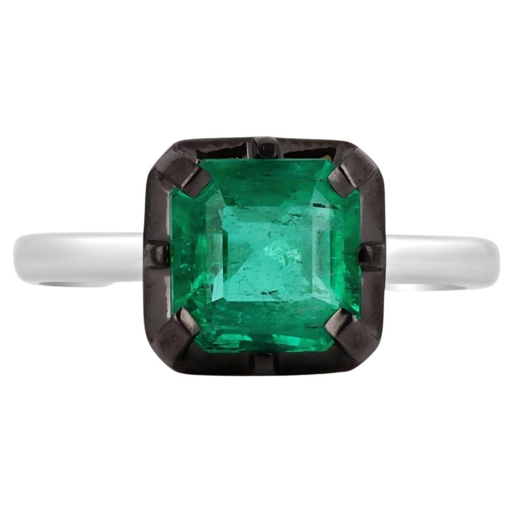 1.76cts 18K Colombian Emerald-Asscher Cut 8-Prong Solitaire Ring For Sale