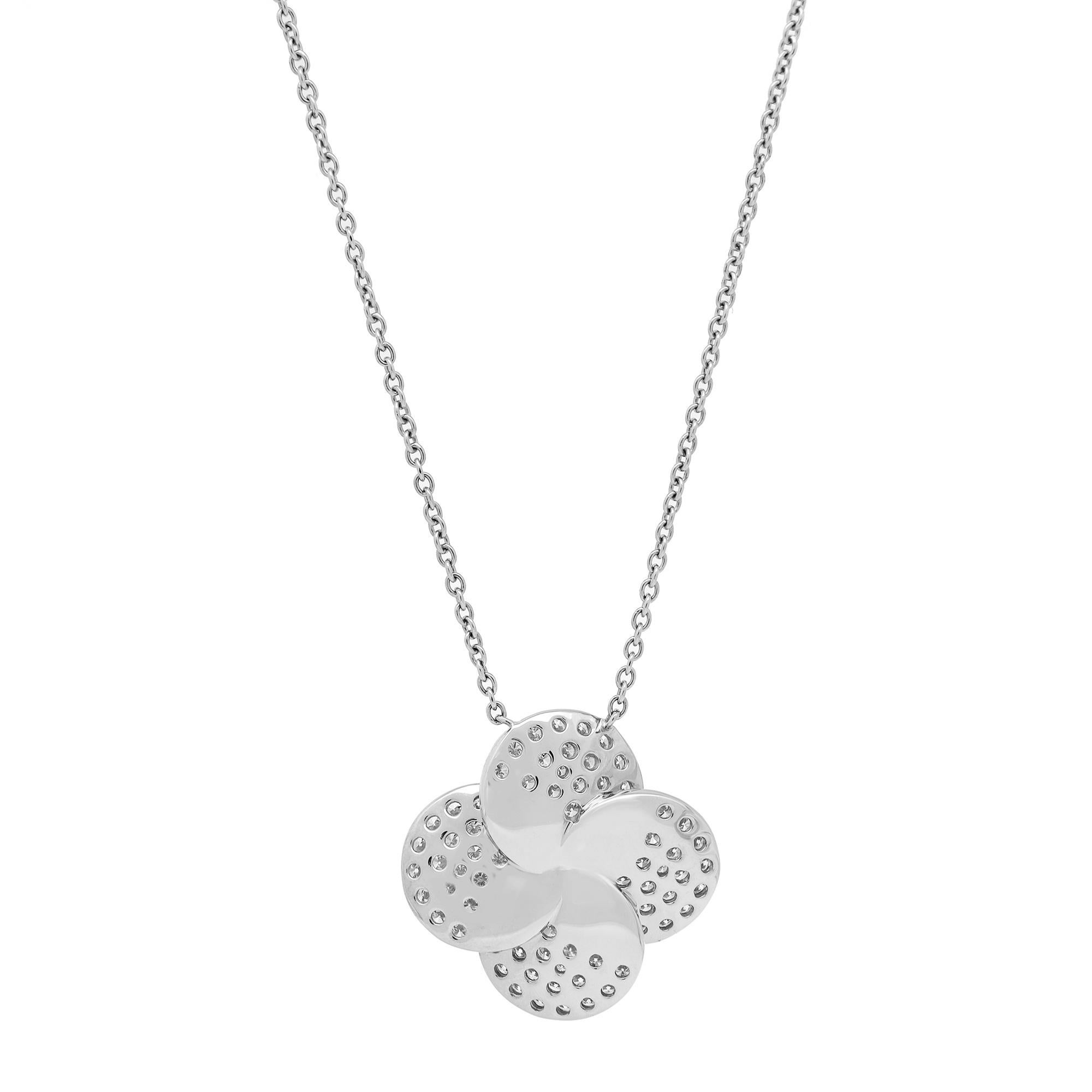 Women's 1.76cttw Pave Set Round Cut Diamond Flower Pendant Necklace 18K White Gold For Sale