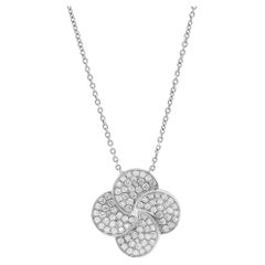 1.76cttw Pave Set Round Cut Diamond Flower Pendant Necklace 18K White Gold