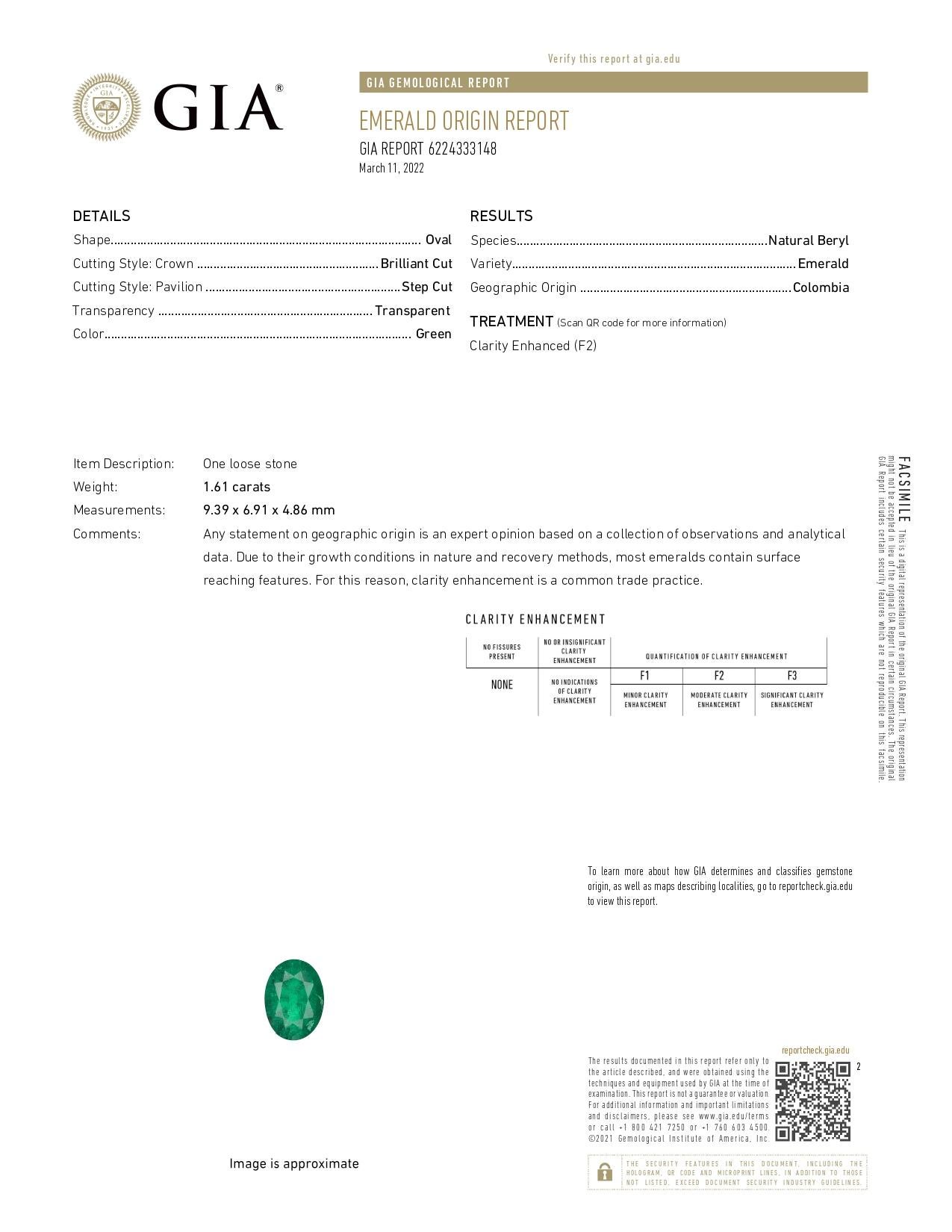 1.76ctw Oval Emerald Diamond Ring Platinum 18k Gold Engagement Size 4.75 en vente 5