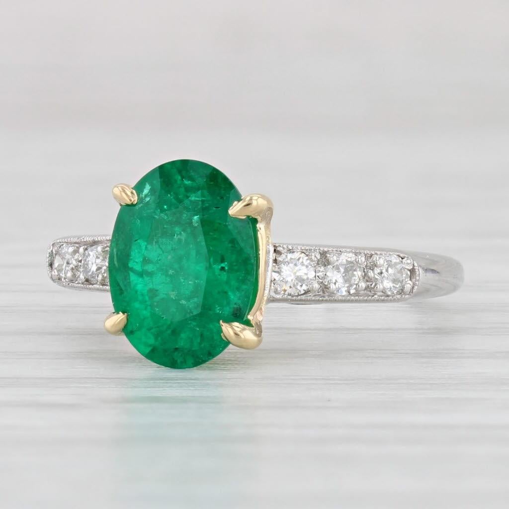 Gemstone Information:
- Natural Emerald -
Carats - 1.61ct 
Cut - Oval
Color - Green
Treatment - Oiling
GIA - 6224333148

- Natural Diamonds -
Total Carats - 0.15ctw
Cut - Transitional Round
Color - G - H
Clarity - SI1 - SI2

Metal: 900 Platinum Band