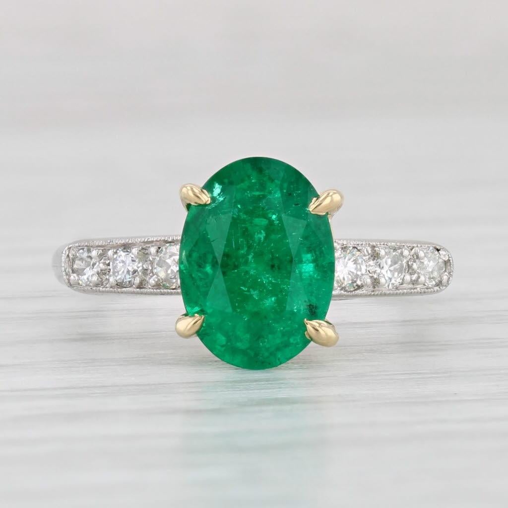 Oval Cut 1.76ctw Oval Emerald Diamond Ring Platinum 18k Gold Engagement Size 4.75 For Sale