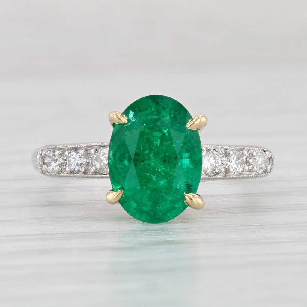 Taille ovale 1.76ctw Oval Emerald Diamond Ring Platinum 18k Gold Engagement Size 4.75 en vente